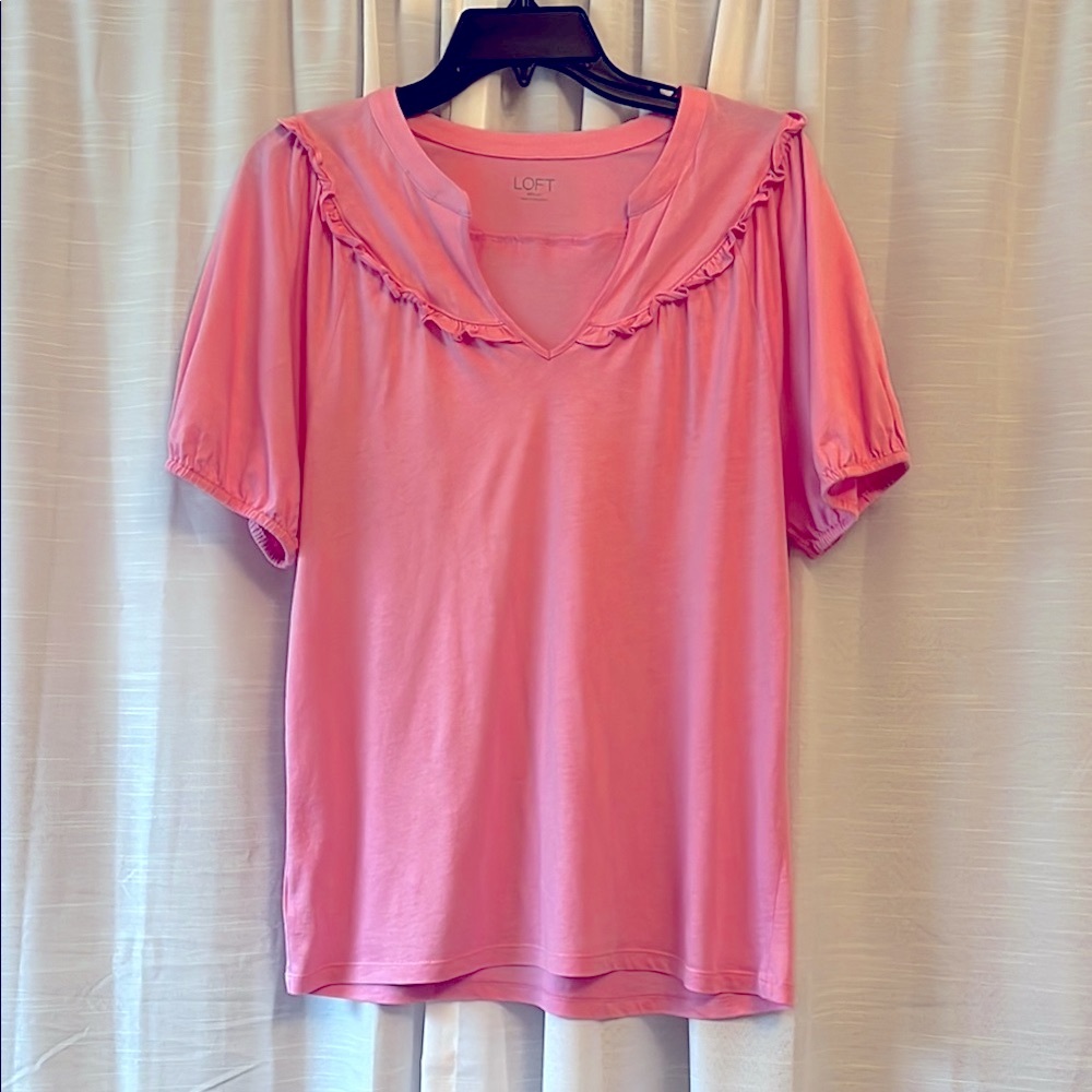 LOFT Pink Ruffled Sailor Collar Blouse